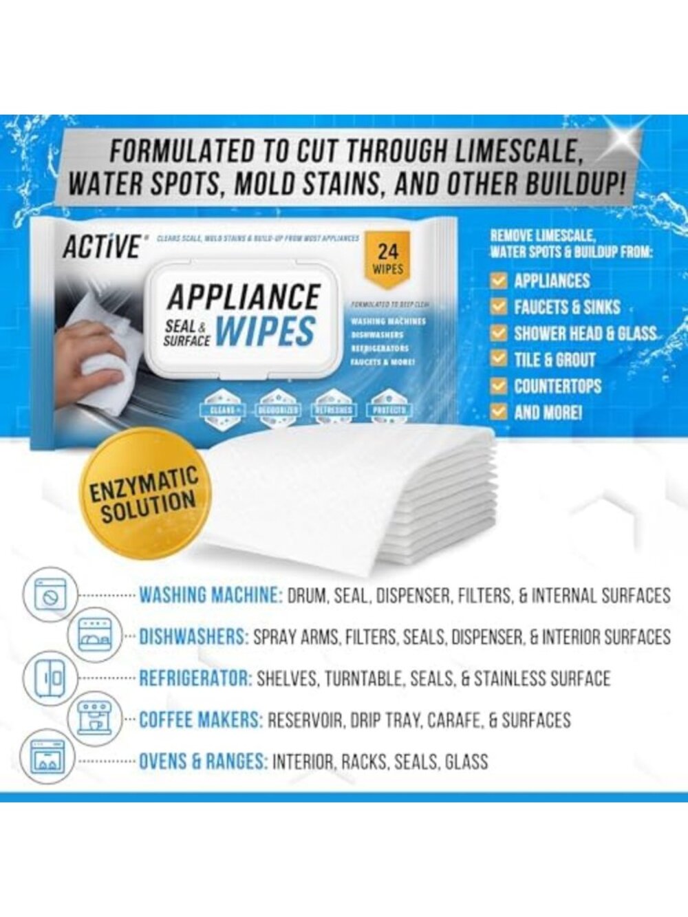 Heavy Duty Surface Cleaner Wipes for Appliances, Glass, Tile & Counter - 24 - Picture 2 of 5
